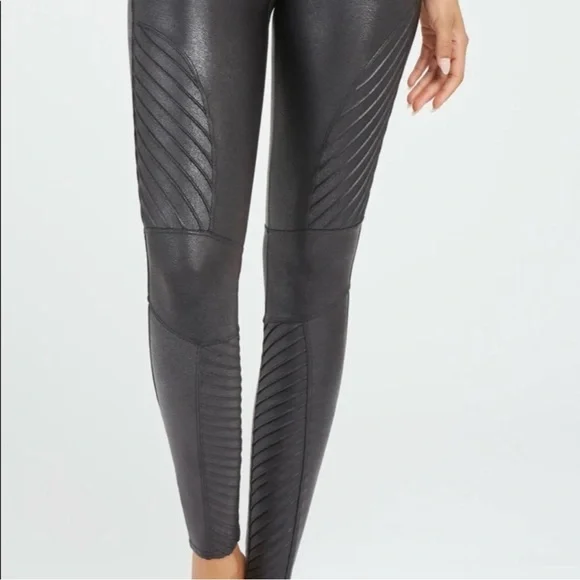 SPANX Faux Leather Moto High Waisted Leggings Slimming Pants Women's Size XL - Picture 7 of 16